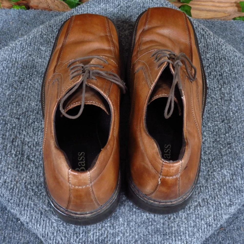 Bass Bicycle Toe Men Mens Oxford Shoe Size 9.5 Office Work Dress Brown Leather
